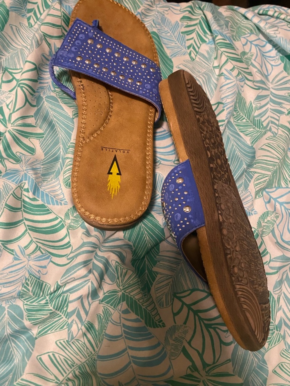 Volatile Blue Studded Sandals with Tan Soles - Picture 4 of 4